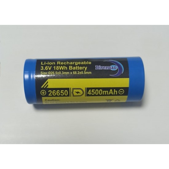 Diverman 26650 4500 mAh ŞARJLI PİL